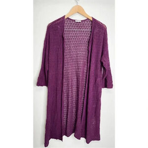 J Jill Womens Purple Duster Open Front Cardigan Open Knit Size M
